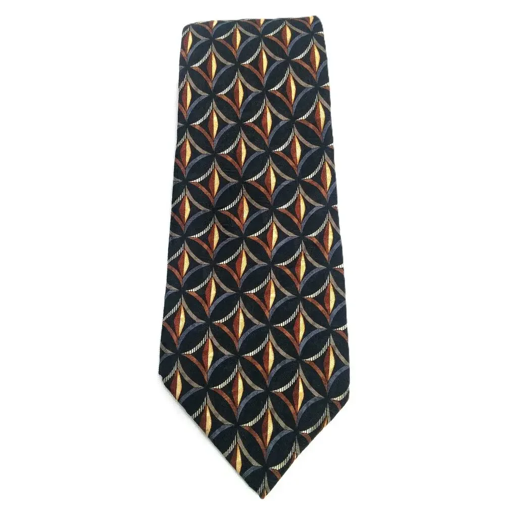 Parisian JZ Richards Silk Tie Mens Black Gold Geometric Hand Crafted USA Classic